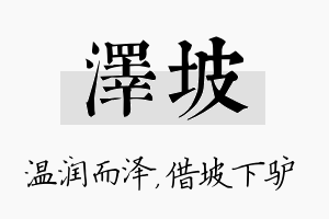 泽坡名字的寓意及含义