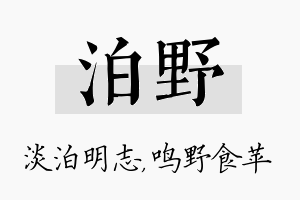 泊野名字的寓意及含义