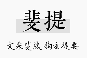 斐提名字的寓意及含义