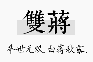 双蒋名字的寓意及含义