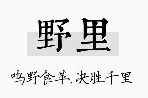 野里名字的寓意及含义