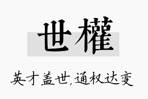 世权名字的寓意及含义