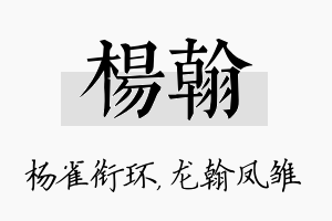 杨翰名字的寓意及含义