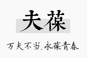 夫葆名字的寓意及含义