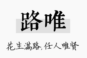 路唯名字的寓意及含义