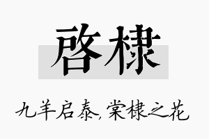 启棣名字的寓意及含义