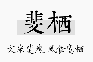 斐栖名字的寓意及含义