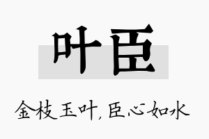 叶臣名字的寓意及含义