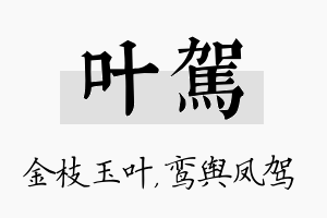 叶驾名字的寓意及含义