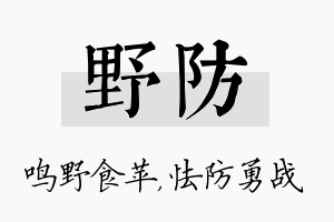 野防名字的寓意及含义