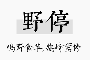 野停名字的寓意及含义