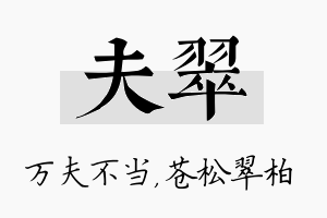 夫翠名字的寓意及含义