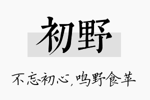 初野名字的寓意及含义