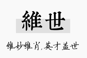 维世名字的寓意及含义