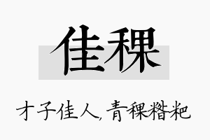 佳稞名字的寓意及含义