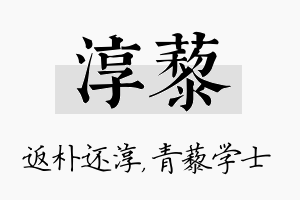 淳藜名字的寓意及含义