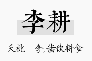 李耕名字的寓意及含义