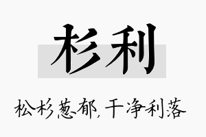 杉利名字的寓意及含义