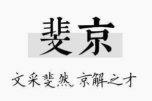 斐京名字的寓意及含义