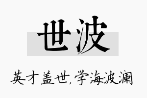 世波名字的寓意及含义