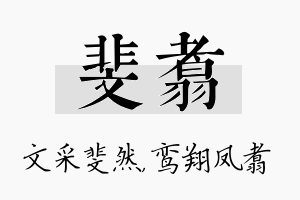 斐翥名字的寓意及含义