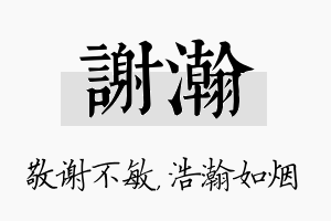 谢瀚名字的寓意及含义