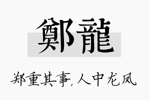 郑龙名字的寓意及含义