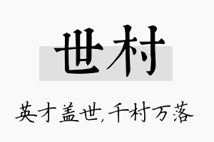 世村名字的寓意及含义