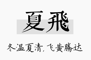 夏飞名字的寓意及含义