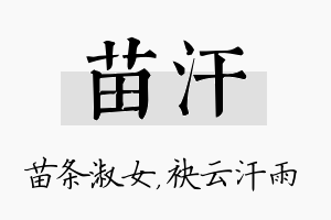 苗汗名字的寓意及含义