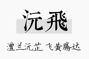 沅飞名字的寓意及含义