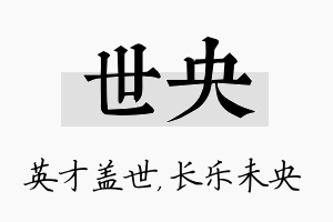 世央名字的寓意及含义