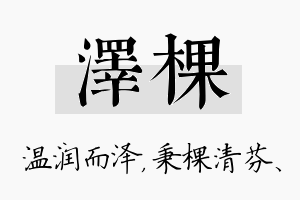 泽棵名字的寓意及含义