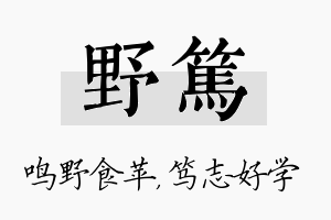 野笃名字的寓意及含义