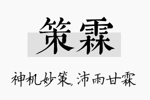 策霖名字的寓意及含义