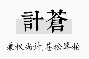 计苍名字的寓意及含义