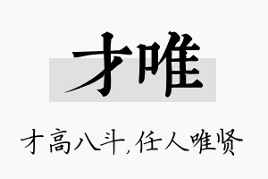 才唯名字的寓意及含义