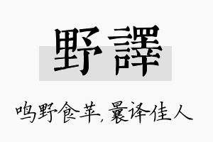 野译名字的寓意及含义