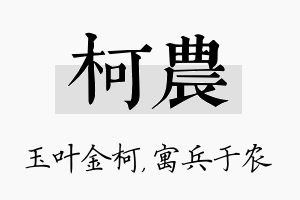 柯农名字的寓意及含义