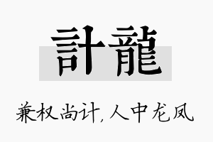 计龙名字的寓意及含义