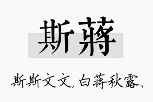 斯蒋名字的寓意及含义