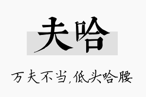 夫哈名字的寓意及含义