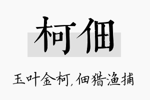 柯佃名字的寓意及含义