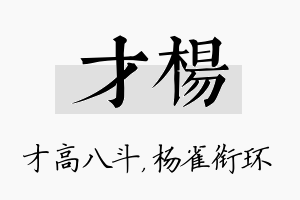 才杨名字的寓意及含义