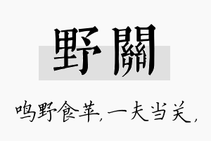 野关名字的寓意及含义