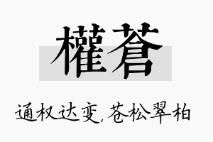 权苍名字的寓意及含义