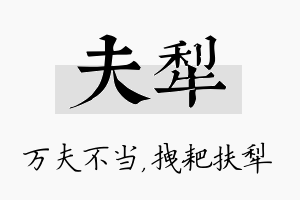 夫犁名字的寓意及含义