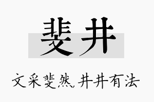 斐井名字的寓意及含义