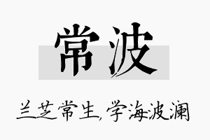 常波名字的寓意及含义