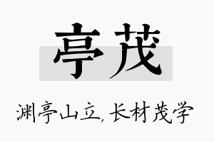 亭茂名字的寓意及含义